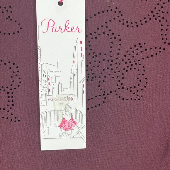 PARKER Orlando Laser Cut Bell Ruffle long Sleeve Dress Raisin Sheath Red 0 New - Picture 11 of 14